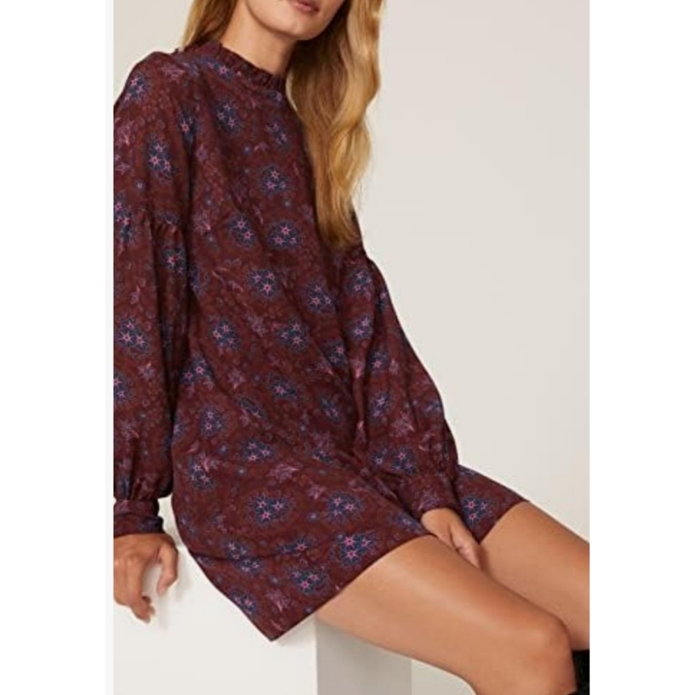 Derek Lam Mock Neck Shift Dress Burgundy Size 6